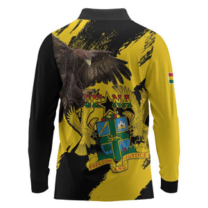 Afro Ghana Long Sleeve Polo Shirt Eagle With Coat Of Arms