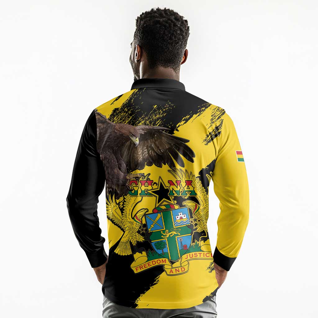 Afro Ghana Long Sleeve Polo Shirt Eagle With Coat Of Arms