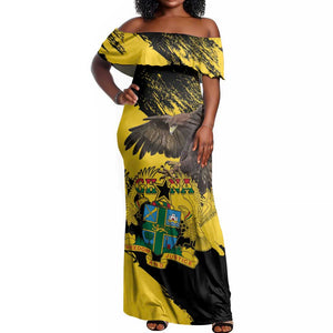 Afro Ghana Off Shoulder Maxi Dress Eagle With Coat Of Arms