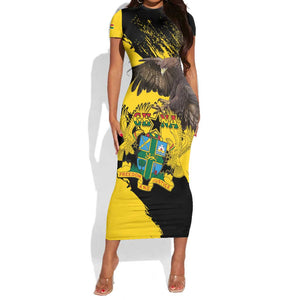 Afro Ghana Short Sleeve Bodycon Dress Eagle With Coat Of Arms LT15
