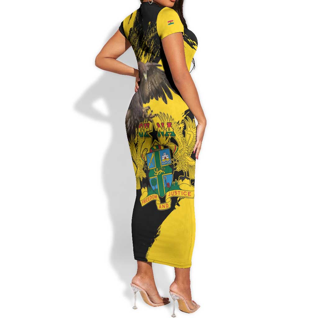 Afro Ghana Short Sleeve Bodycon Dress Eagle With Coat Of Arms LT15