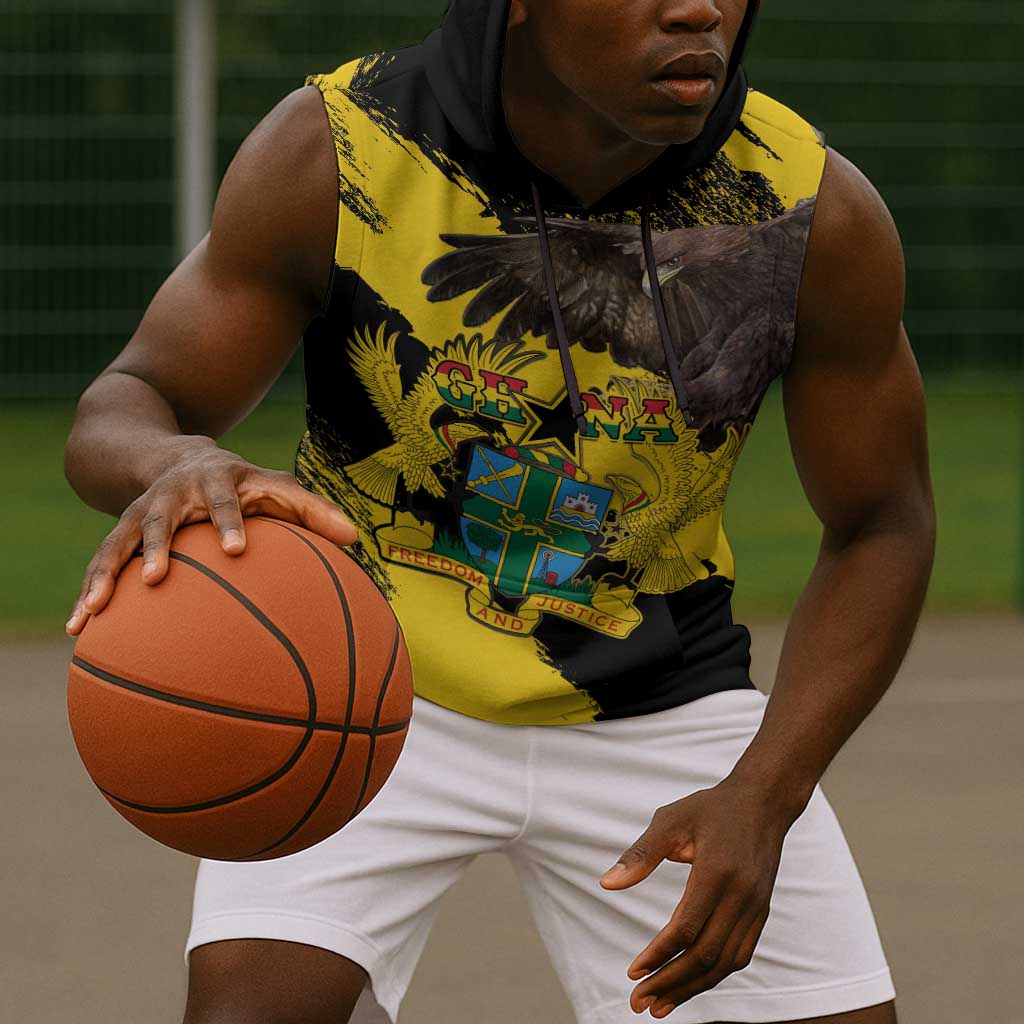 Afro Ghana Sleeveless Hoodie Eagle With Coat Of Arms - African Pride