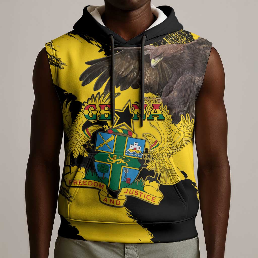 Afro Ghana Sleeveless Hoodie Eagle With Coat Of Arms - African Pride