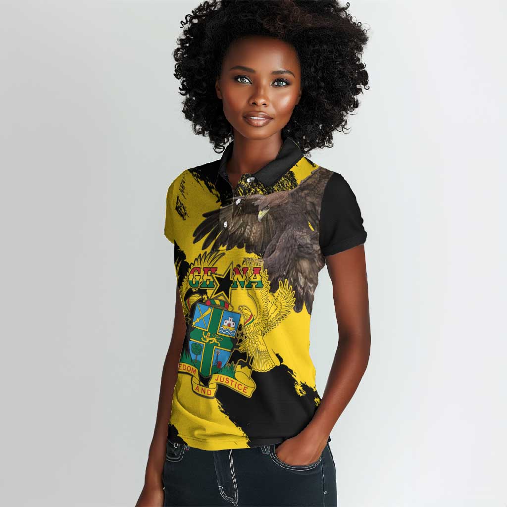 Afro Ghana Women Polo Shirt Eagle With Coat Of Arms