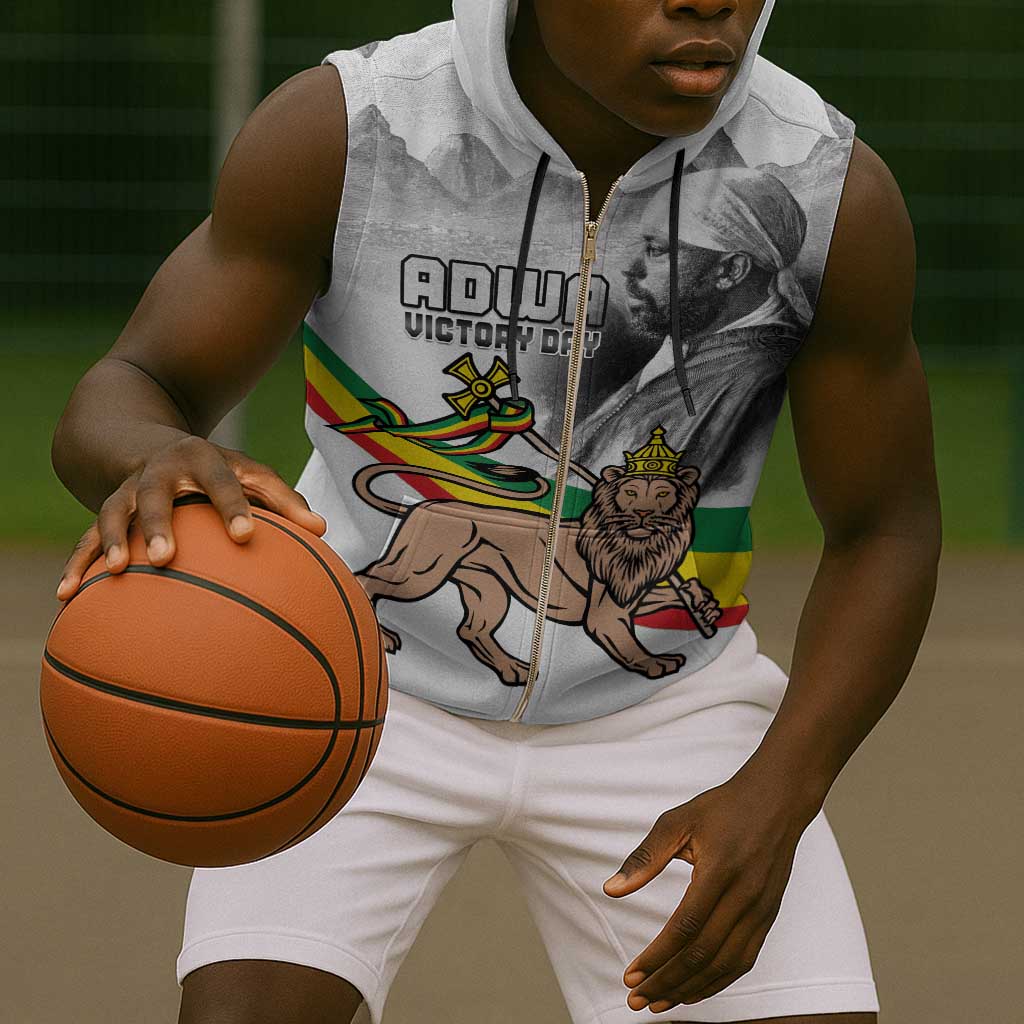 African Victory Menelik II Sleeveless Zip Hoodie Battle Of Adwa - African Pride