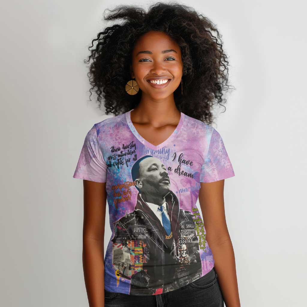 Martin Luther King Jr Women V-Neck T-Shirt I Have a Dream Graffiti Style - African Pride