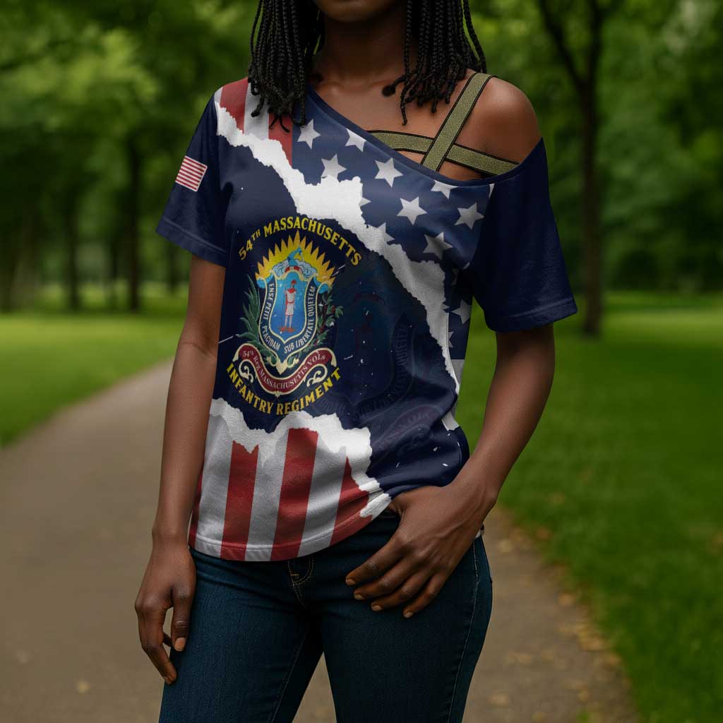 Personalized 54th Massachusetts Infantry Regiment Cross Shoulder Shirt American Flag Heritage - African Pride