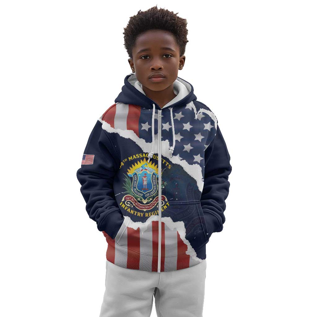 Personalized 54th Massachusetts Infantry Regiment Kid Hoodie American Flag Heritage - African Pride