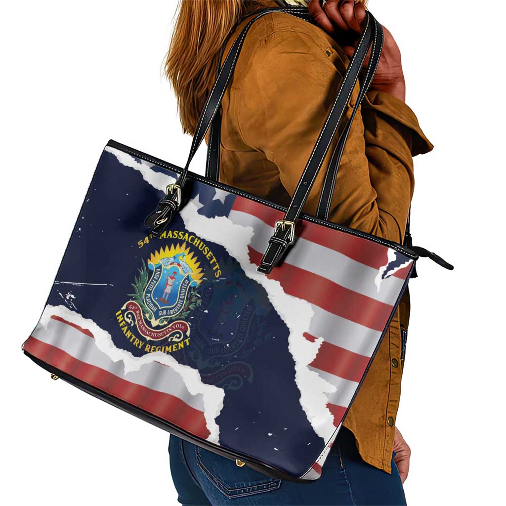 54th Massachusetts Infantry Regiment Leather Tote Bag American Flag Heritage - African Pride