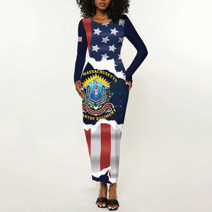Personalized 54th Massachusetts Infantry Regiment Long Sleeve Bodycon Dress American Flag Heritage - African Pride