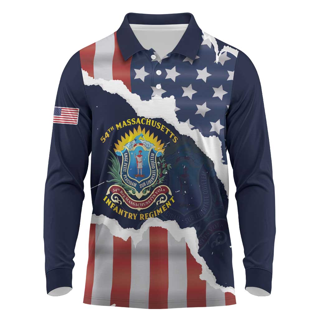 Personalized 54th Massachusetts Infantry Regiment Long Sleeve Polo Shirt American Flag Heritage - African Pride