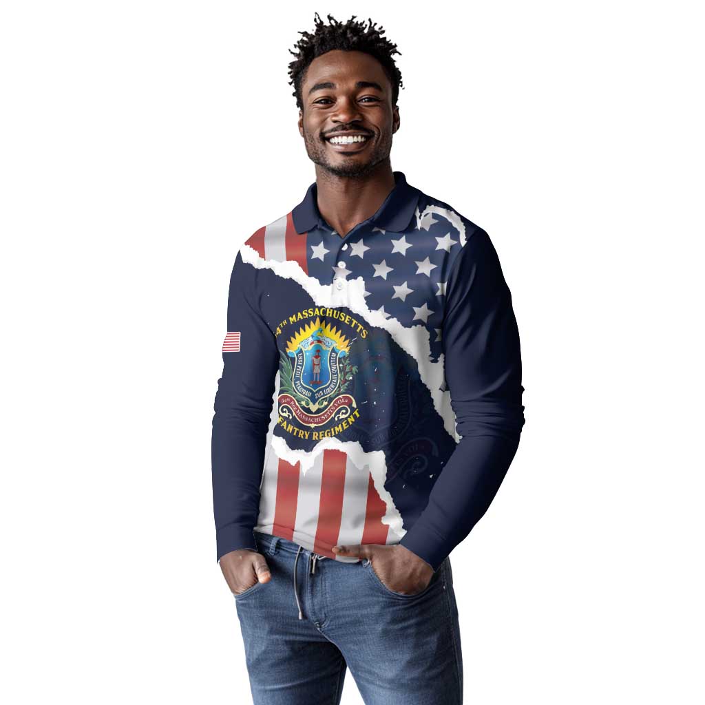 Personalized 54th Massachusetts Infantry Regiment Long Sleeve Polo Shirt American Flag Heritage - African Pride