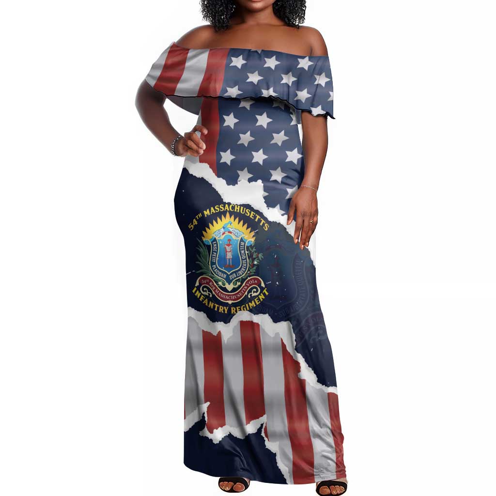 Personalized 54th Massachusetts Infantry Regiment Off Shoulder Maxi Dress American Flag Heritage - African Pride