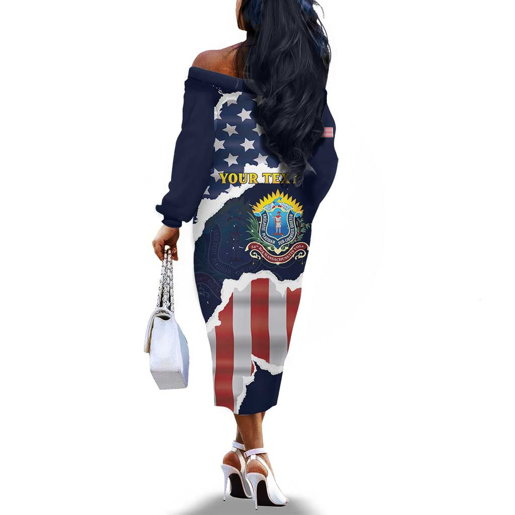 Personalized 54th Massachusetts Infantry Regiment Off The Shoulder Long Sleeve Dress American Flag Heritage - African Pride