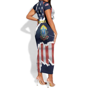 Personalized 54th Massachusetts Infantry Regiment Short Sleeve Bodycon Dress American Flag Heritage - African Pride