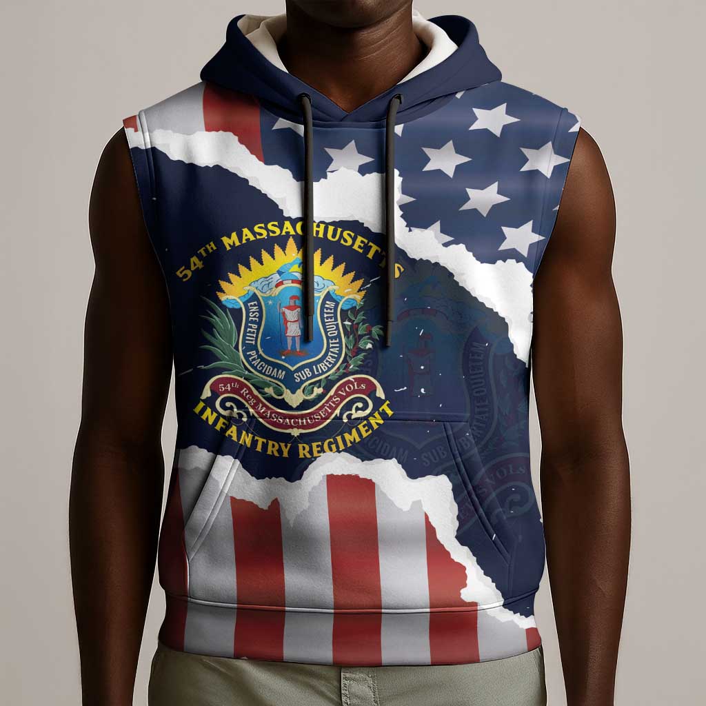 Personalized 54th Massachusetts Infantry Regiment Sleeveless Hoodie American Flag Heritage - African Pride