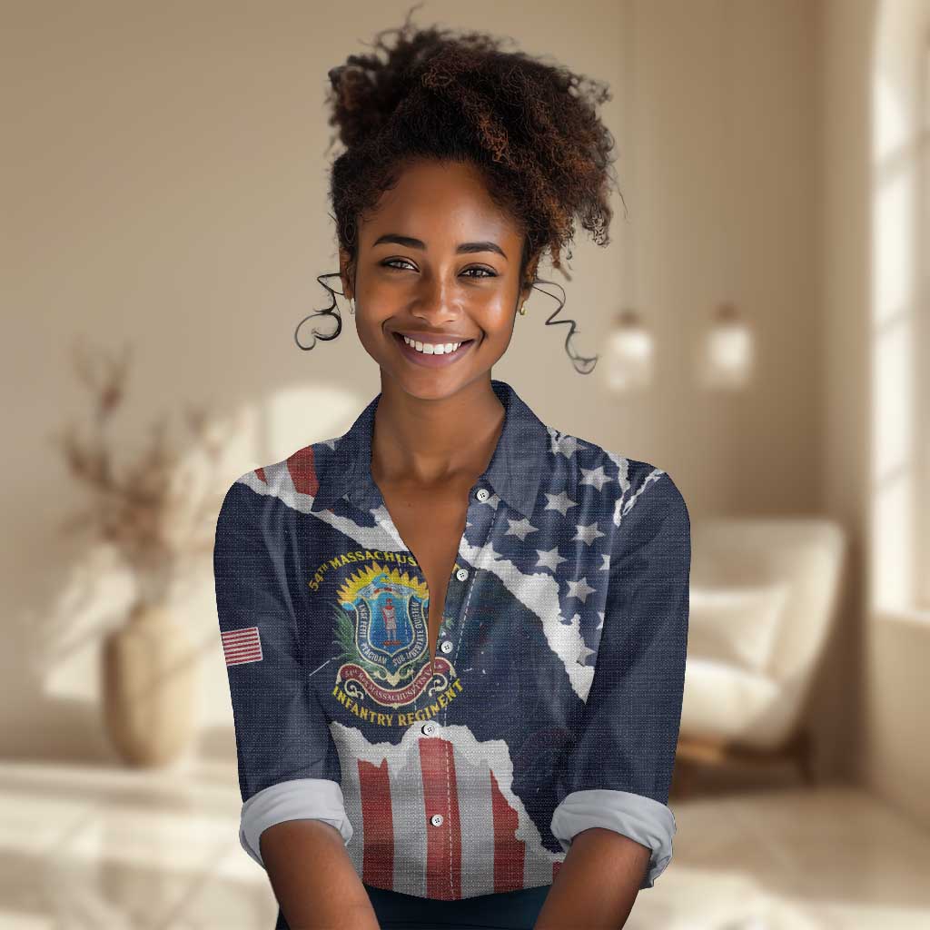 Personalized 54th Massachusetts Infantry Regiment Women Casual Shirt American Flag Heritage - African Pride