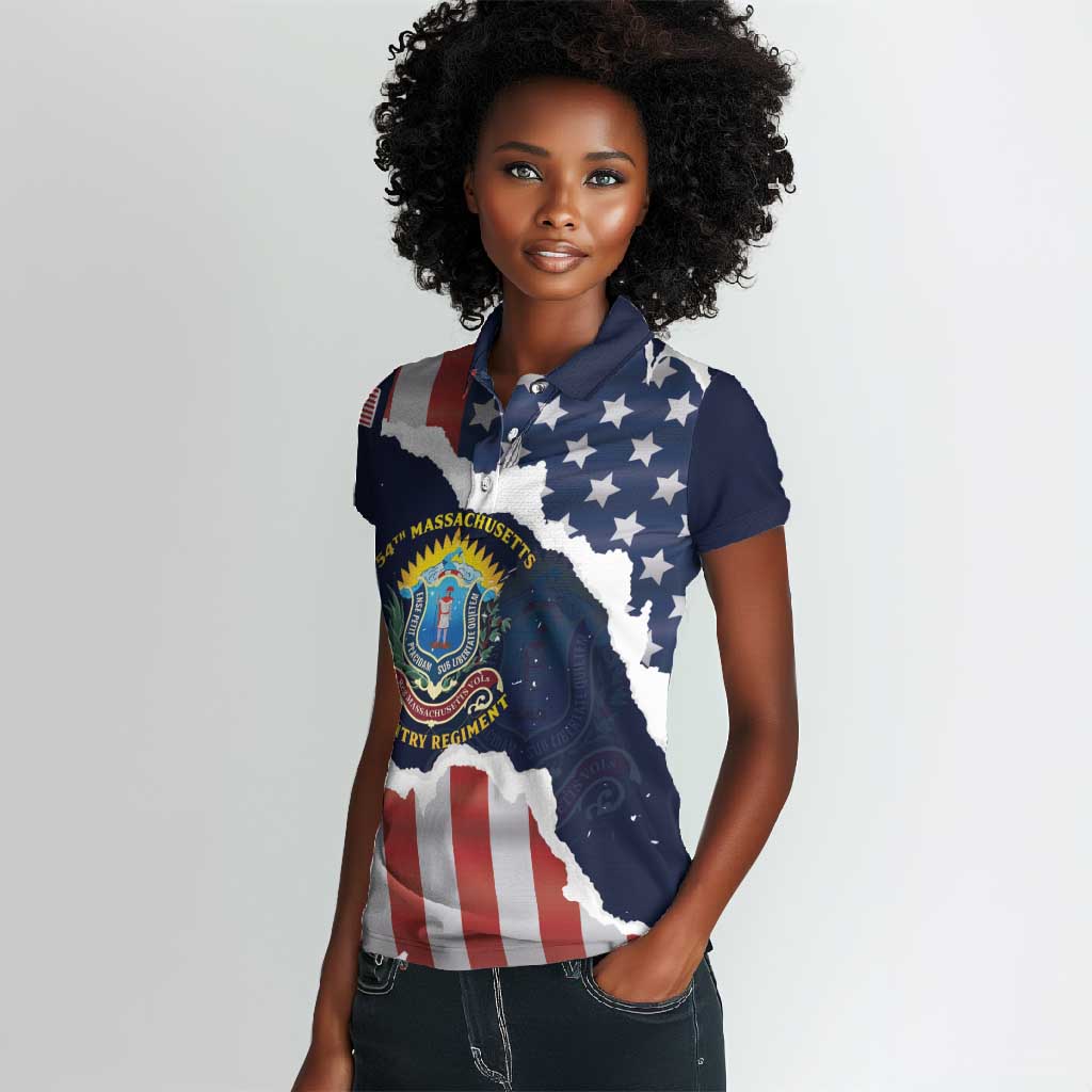 Personalized 54th Massachusetts Infantry Regiment Women Polo Shirt American Flag Heritage - African Pride