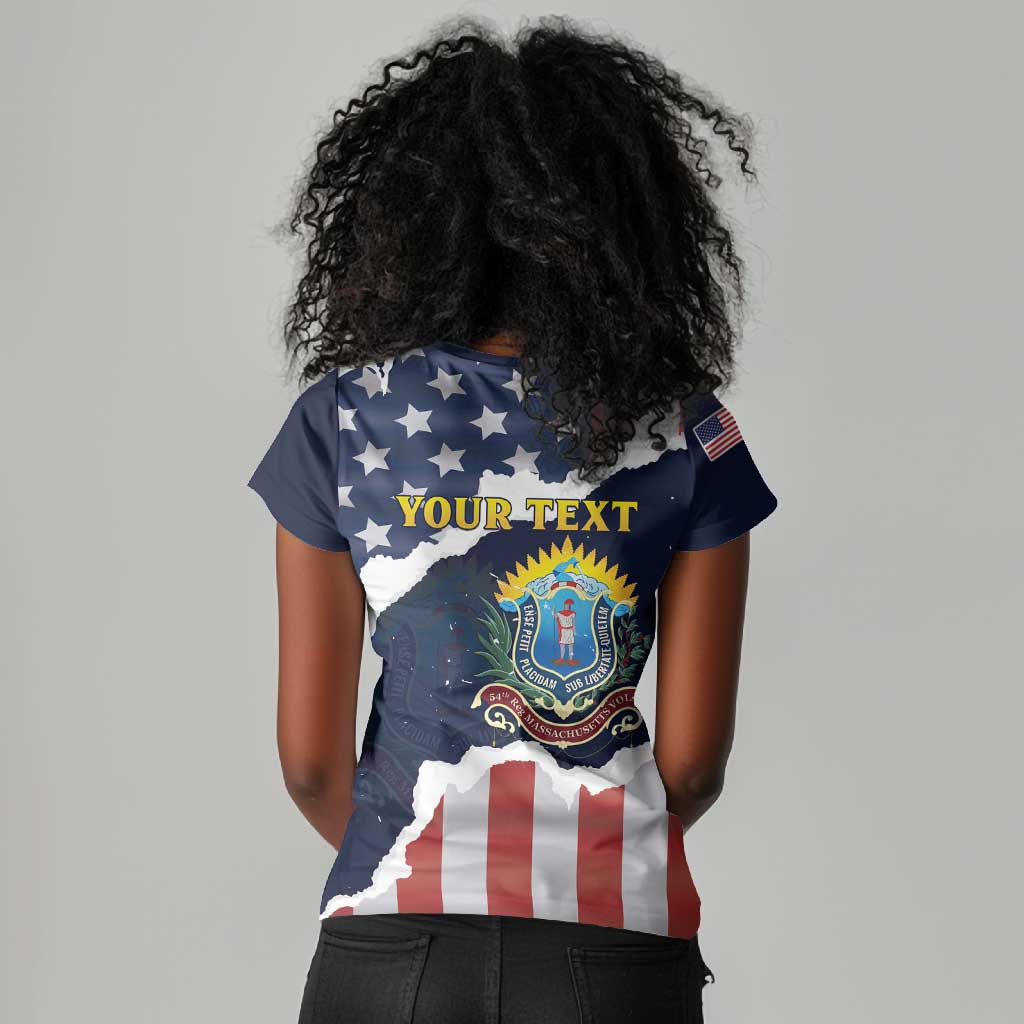 Personalized 54th Massachusetts Infantry Regiment Women V-Neck T-Shirt American Flag Heritage - African Pride