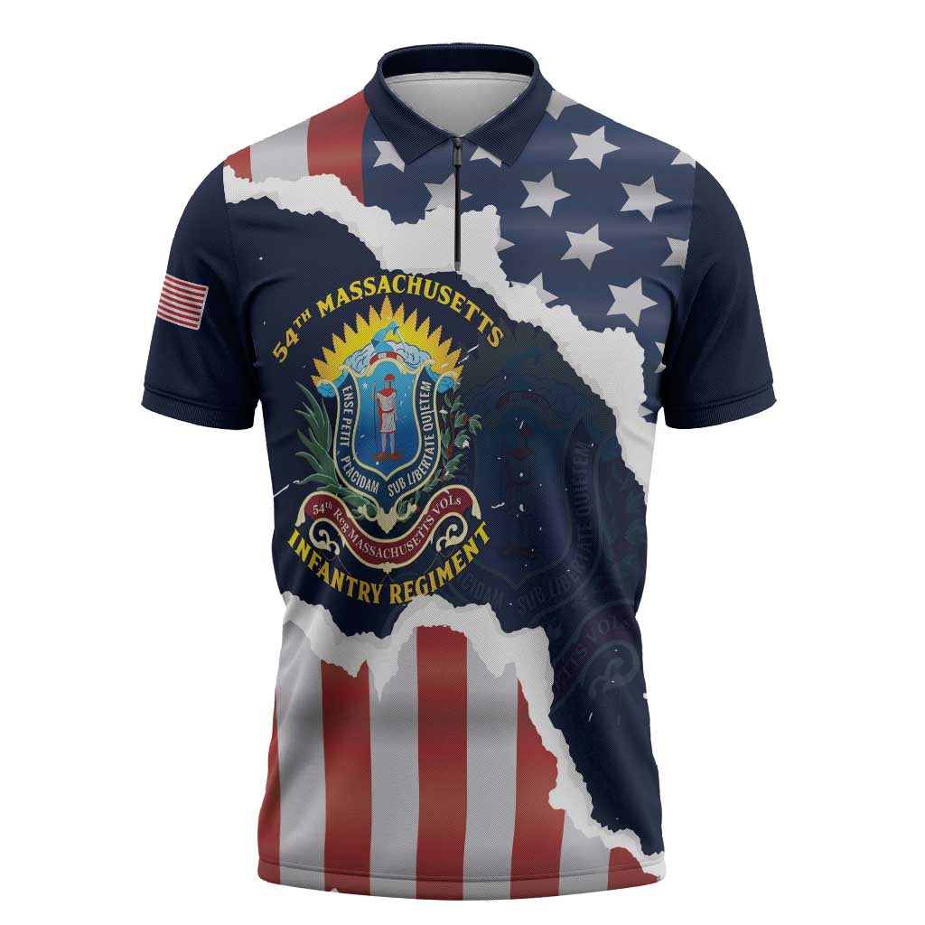 Personalized 54th Massachusetts Infantry Regiment Zipper Polo Shirt American Flag Heritage - African Pride