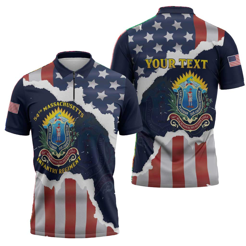 Personalized 54th Massachusetts Infantry Regiment Zipper Polo Shirt American Flag Heritage - African Pride