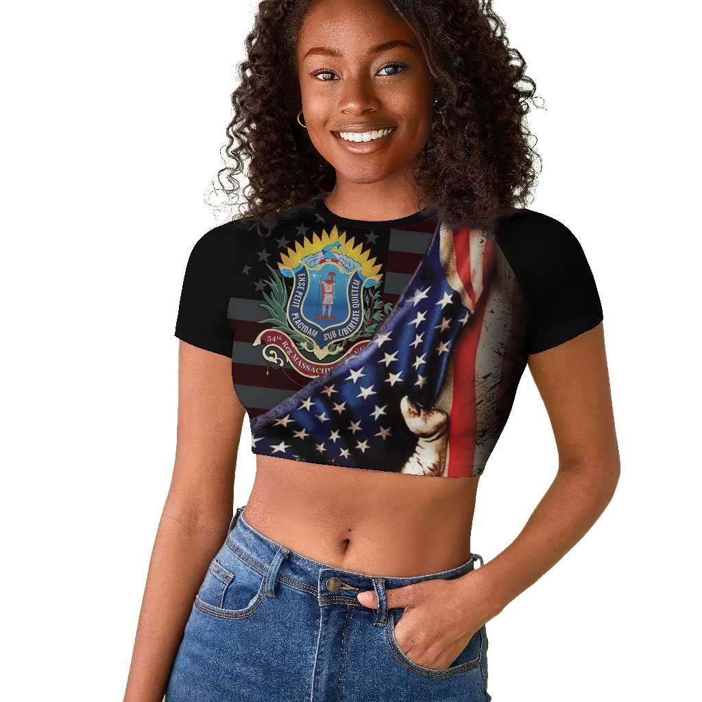 54th Massachusetts Infantry Regiment Raglan Cropped T shirt Flag of Freedom - African Pride