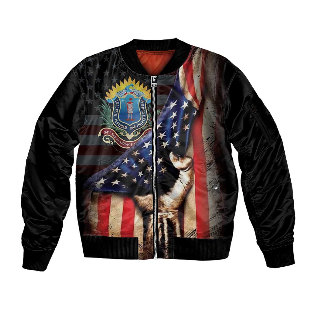 54th Massachusetts Infantry Regiment Sleeve Zip Bomber Jacket Flag of Freedom - African Pride