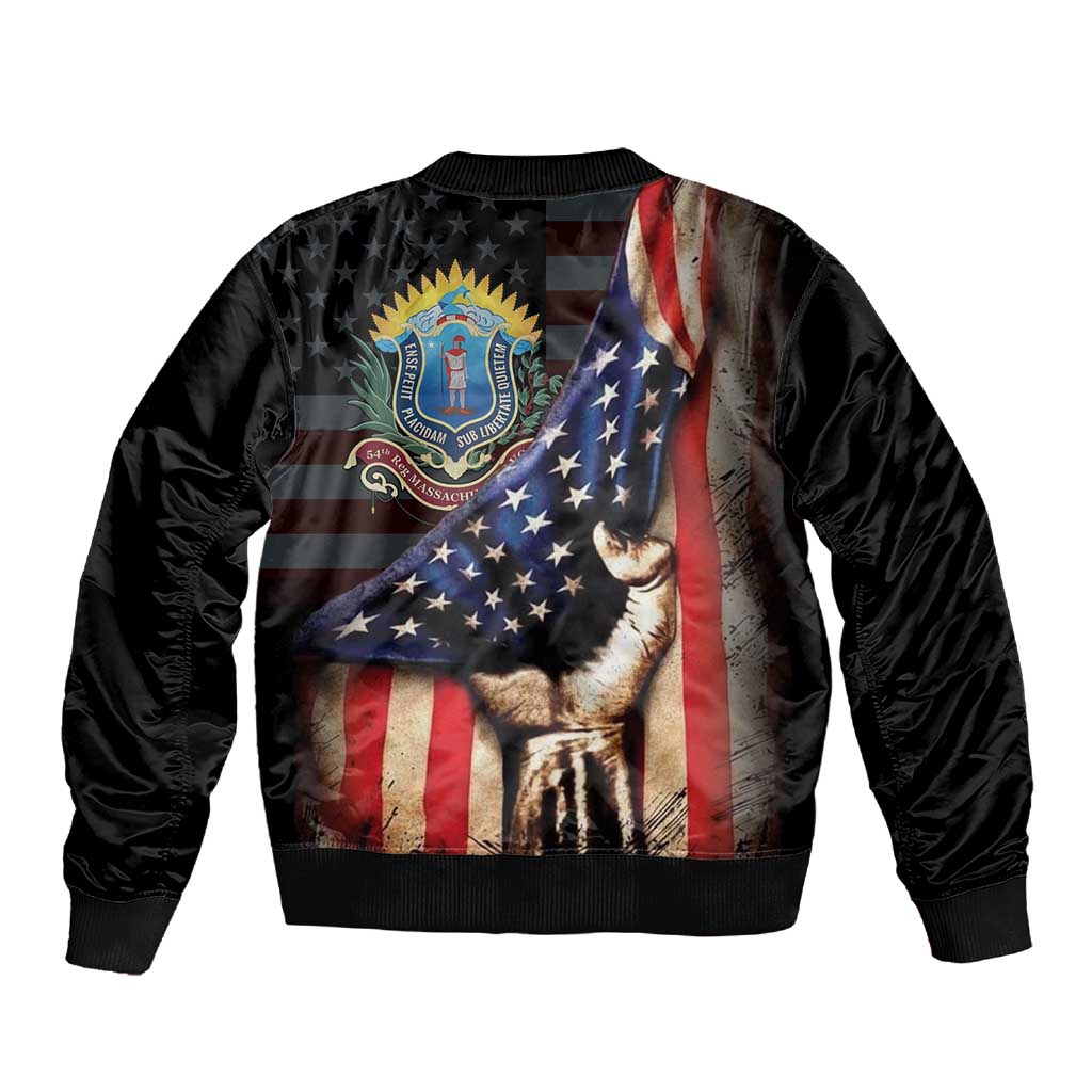 54th Massachusetts Infantry Regiment Sleeve Zip Bomber Jacket Flag of Freedom - African Pride