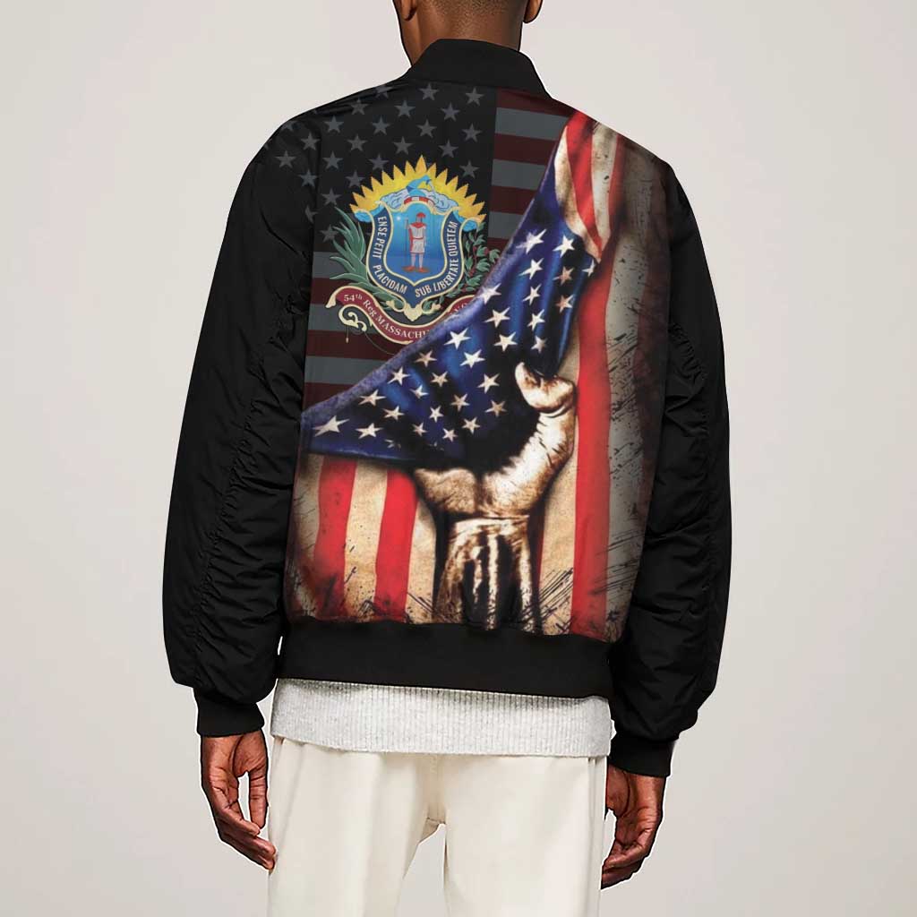 54th Massachusetts Infantry Regiment Sleeve Zip Bomber Jacket Flag of Freedom - African Pride