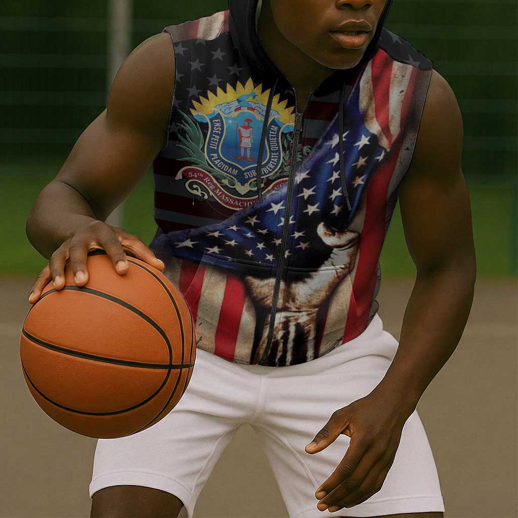 54th Massachusetts Infantry Regiment Sleeveless Zip Hoodie Flag of Freedom - African Pride