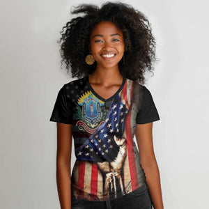 54th Massachusetts Infantry Regiment Women V-Neck T-Shirt Flag of Freedom - African Pride