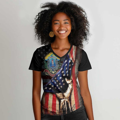 54th Massachusetts Infantry Regiment Women V-Neck T-Shirt Flag of Freedom - African Pride