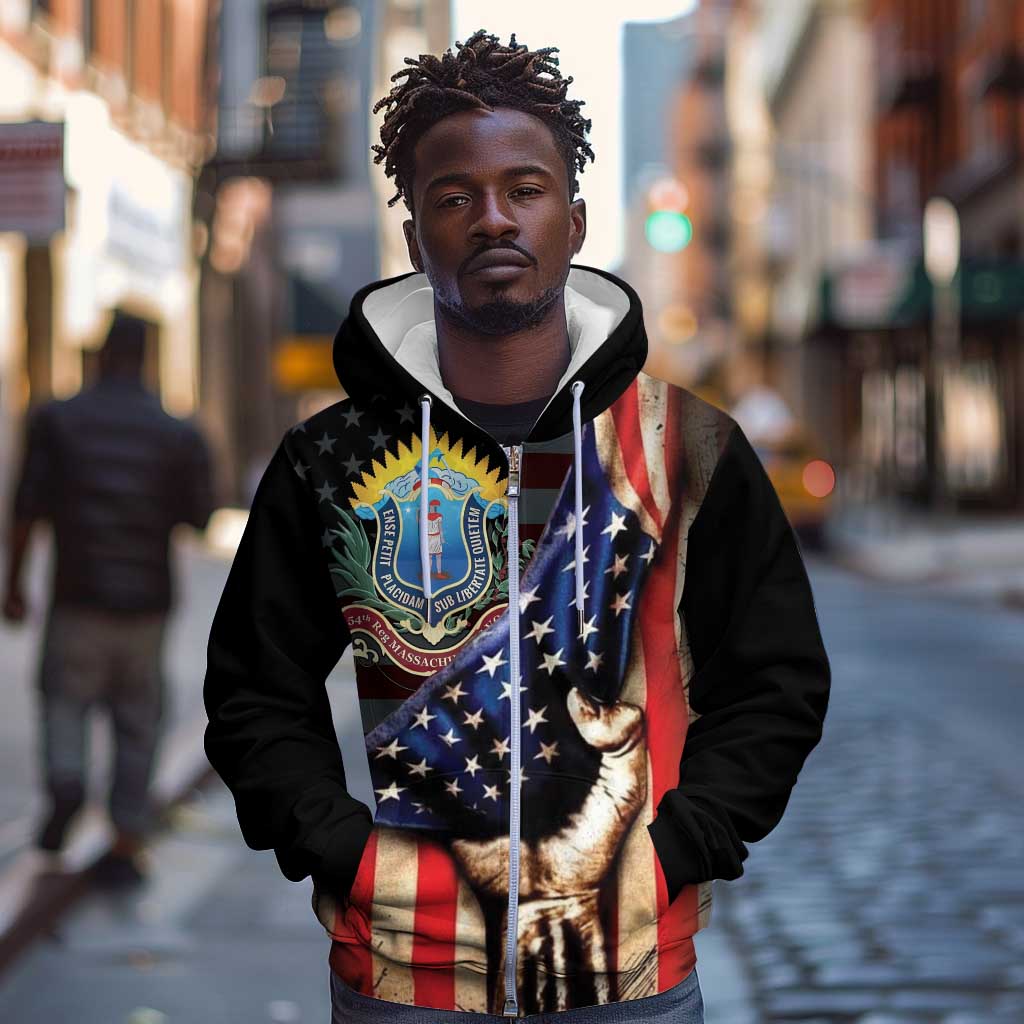 54th Massachusetts Infantry Regiment Zip Hoodie Flag of Freedom - African Pride
