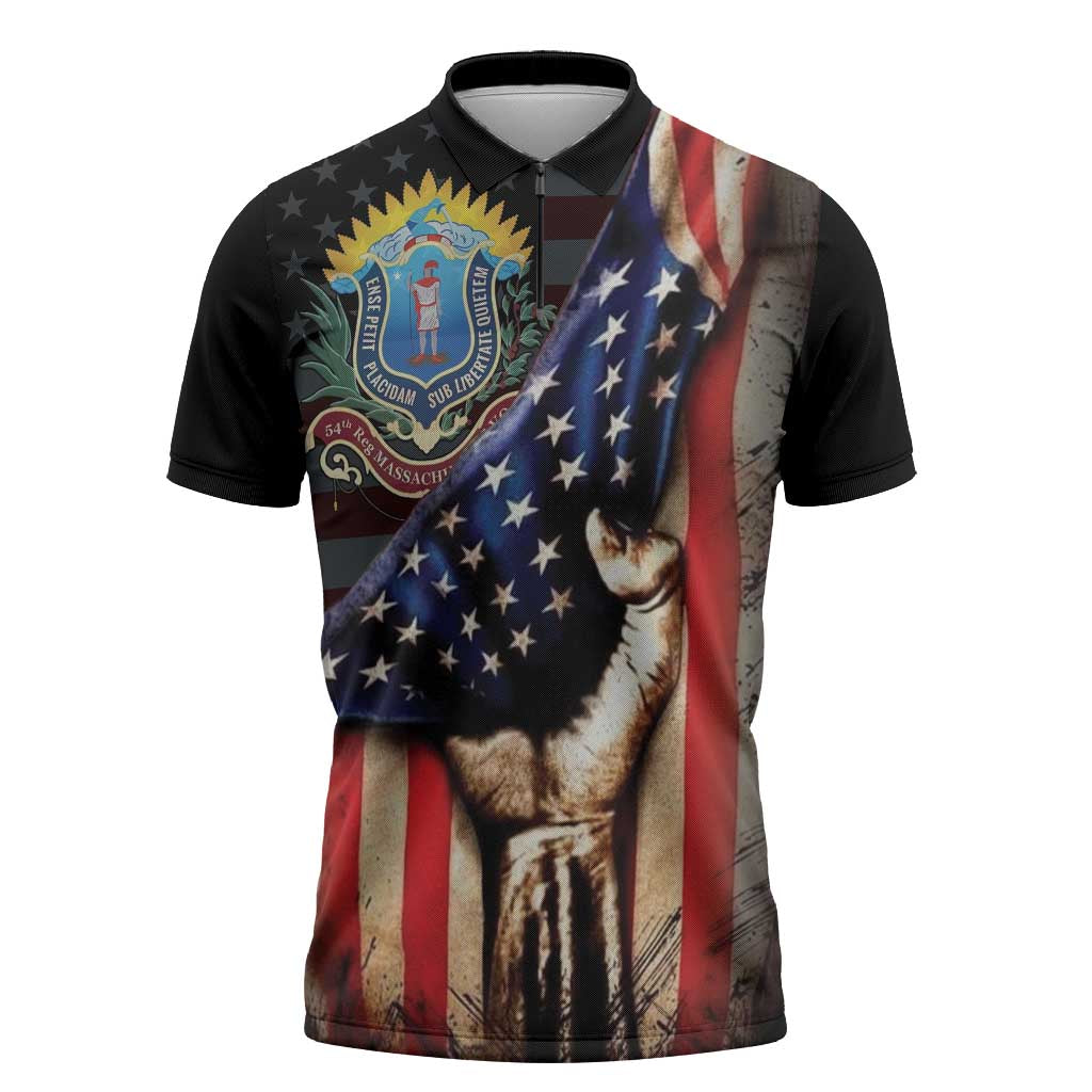 54th Massachusetts Infantry Regiment Zipper Polo Shirt Flag of Freedom - African Pride