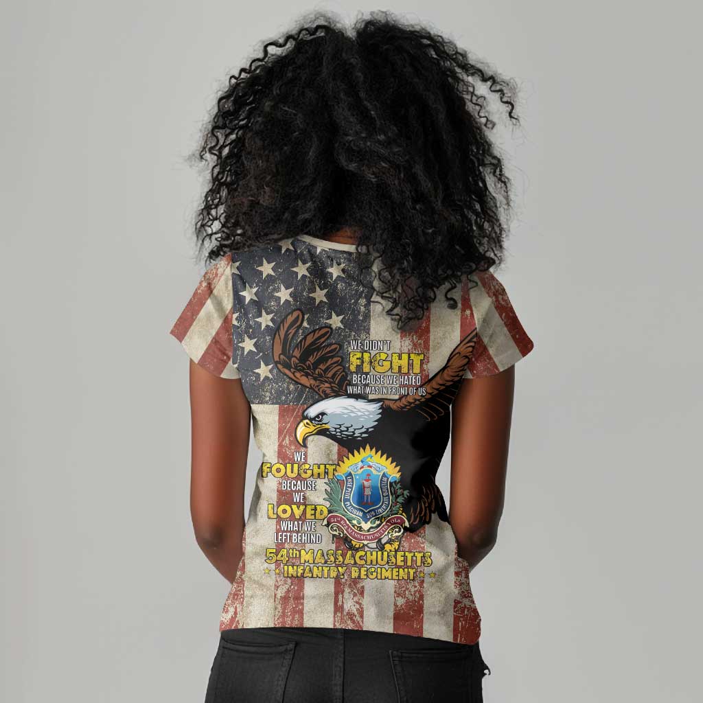 54th Massachusetts Infantry Regiment Women V-Neck T-Shirt American Eagle - African Pride