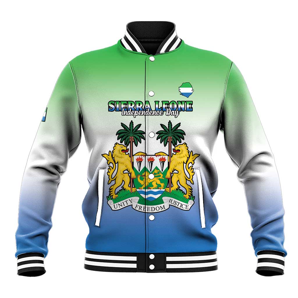 Personalised Sierra Leone Independence Day Baseball Jacket Coat Of Arms Flag Map