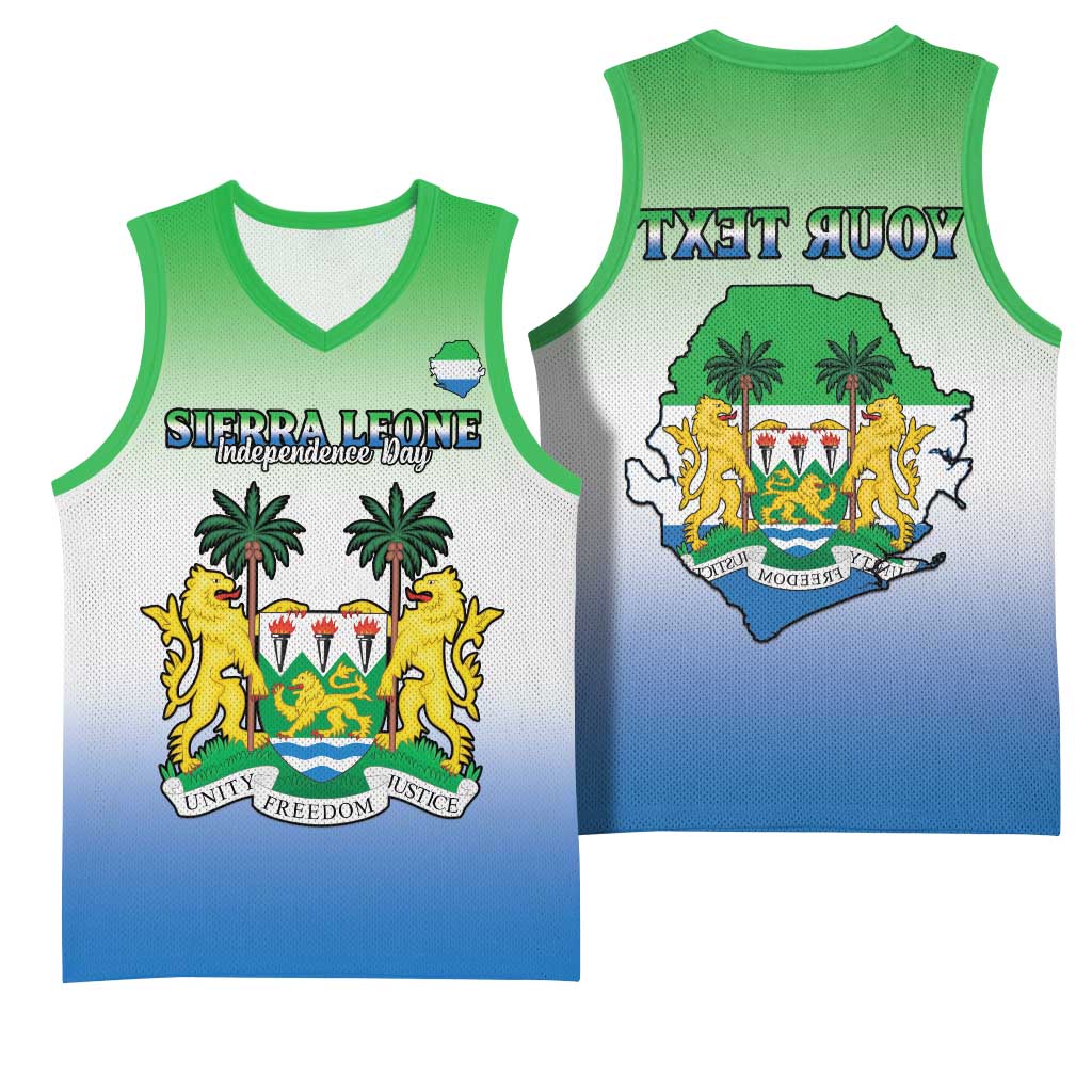 Personalised Sierra Leone Independence Day Basketball Jersey Coat Of Arms Flag Map - African Pride