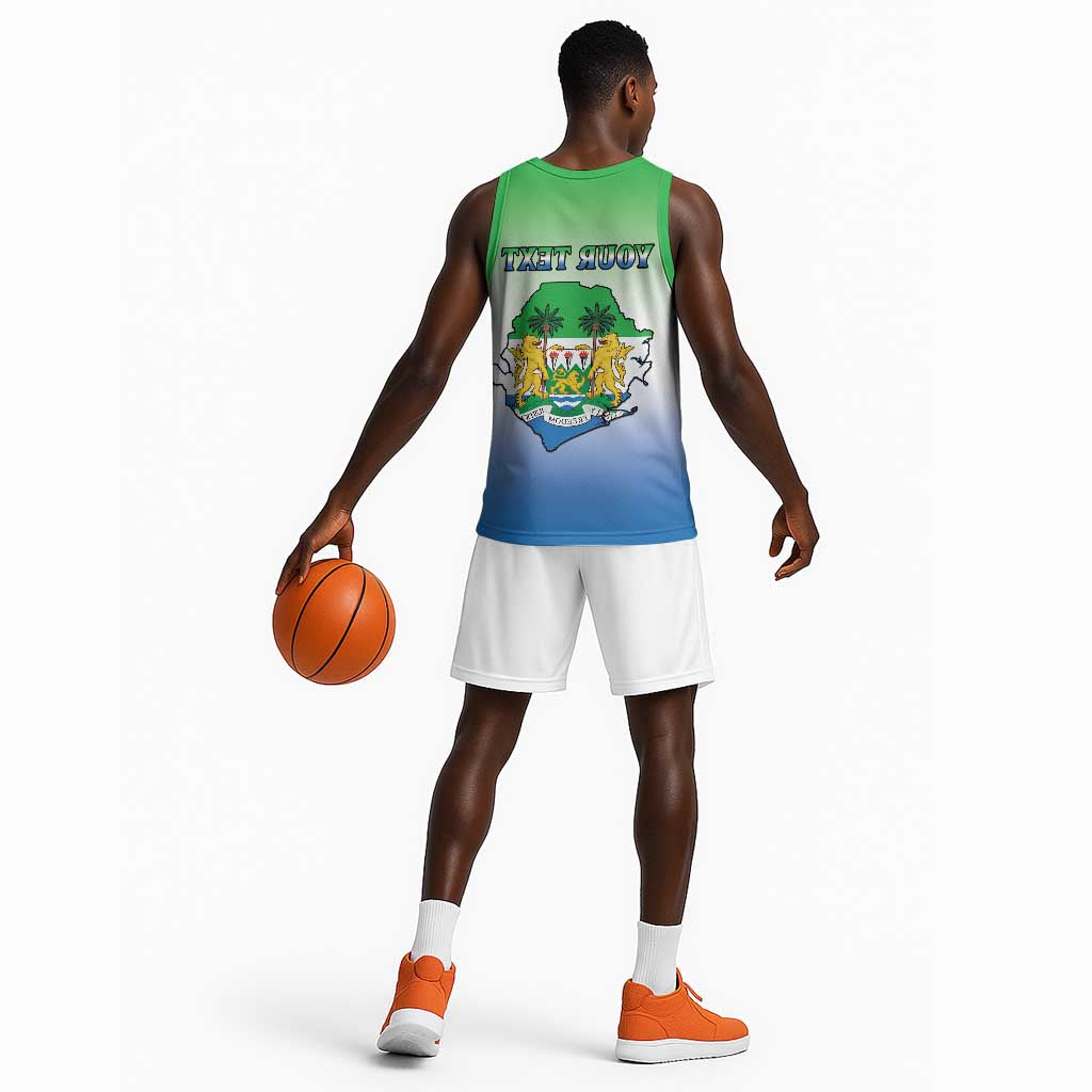 Personalised Sierra Leone Independence Day Basketball Jersey Coat Of Arms Flag Map - African Pride