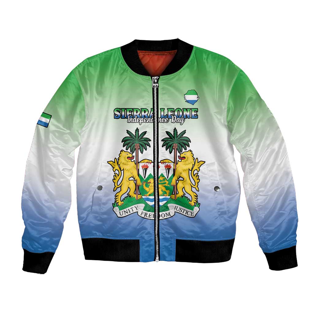 Personalised Sierra Leone Independence Day Bomber Jacket Coat Of Arms Flag Map