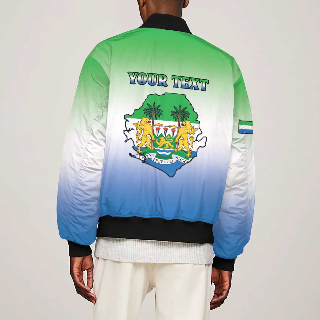 Personalised Sierra Leone Independence Day Bomber Jacket Coat Of Arms Flag Map