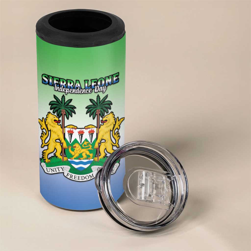 Personalised Sierra Leone Independence Day 4 in 1 Can Cooler Tumbler Coat Of Arms Flag Map
