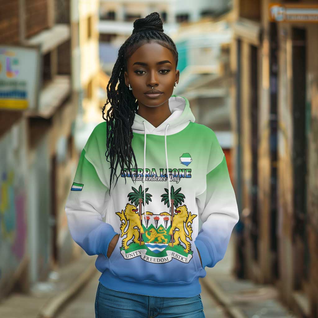 Personalised Sierra Leone Independence Day Hoodie Coat Of Arms Flag Map
