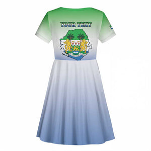 Personalised Sierra Leone Independence Day Kid Short Sleeve Dress Coat Of Arms Flag Map
