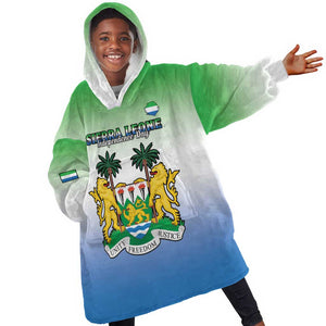 Personalised Sierra Leone Independence Day Kid Wearable Blanket Hoodie Coat Of Arms Flag Map
