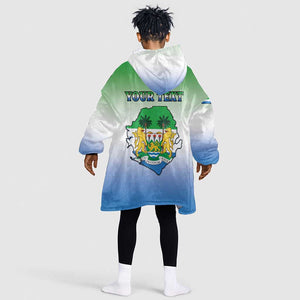 Personalised Sierra Leone Independence Day Kid Wearable Blanket Hoodie Coat Of Arms Flag Map