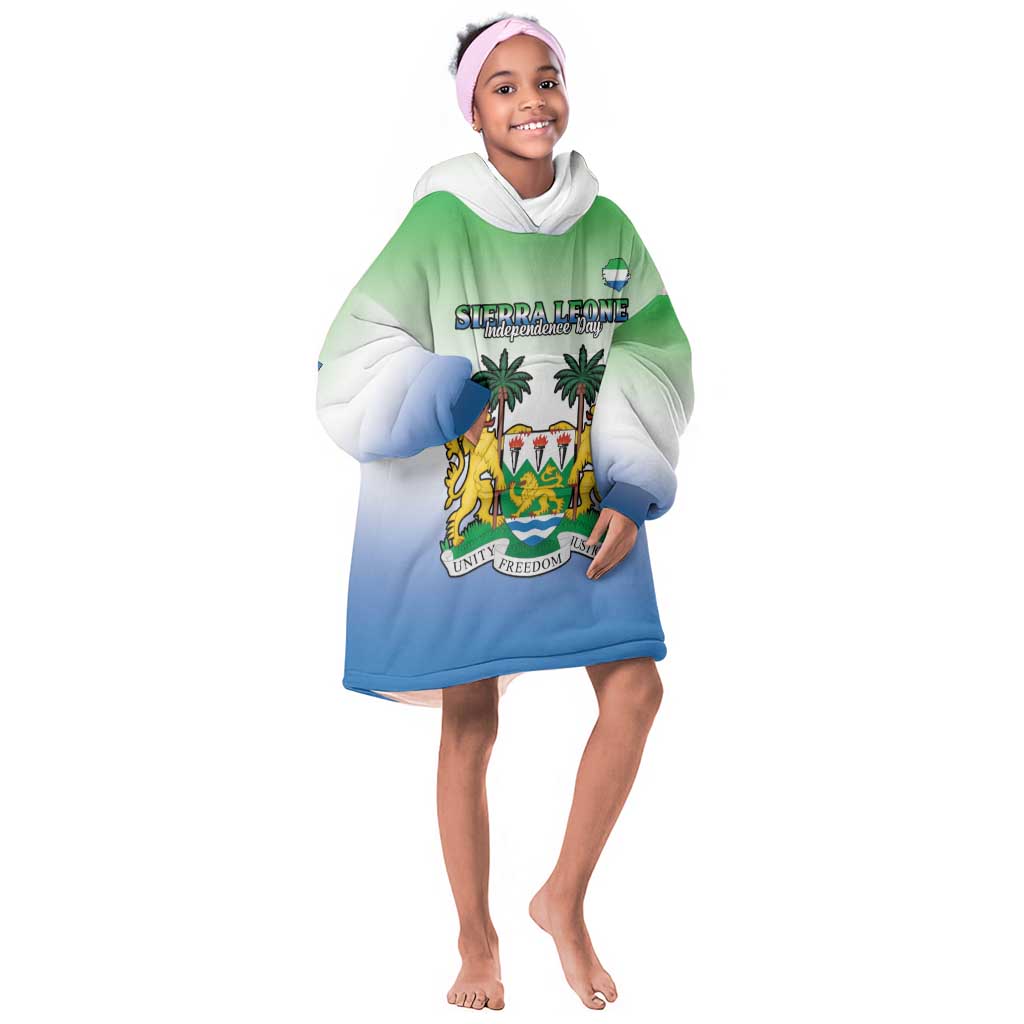 Personalised Sierra Leone Independence Day Kid Wearable Blanket Hoodie Coat Of Arms Flag Map