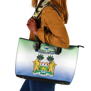 Personalised Sierra Leone Independence Day Leather Tote Bag Coat Of Arms Flag Map