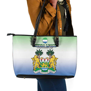 Personalised Sierra Leone Independence Day Leather Tote Bag Coat Of Arms Flag Map