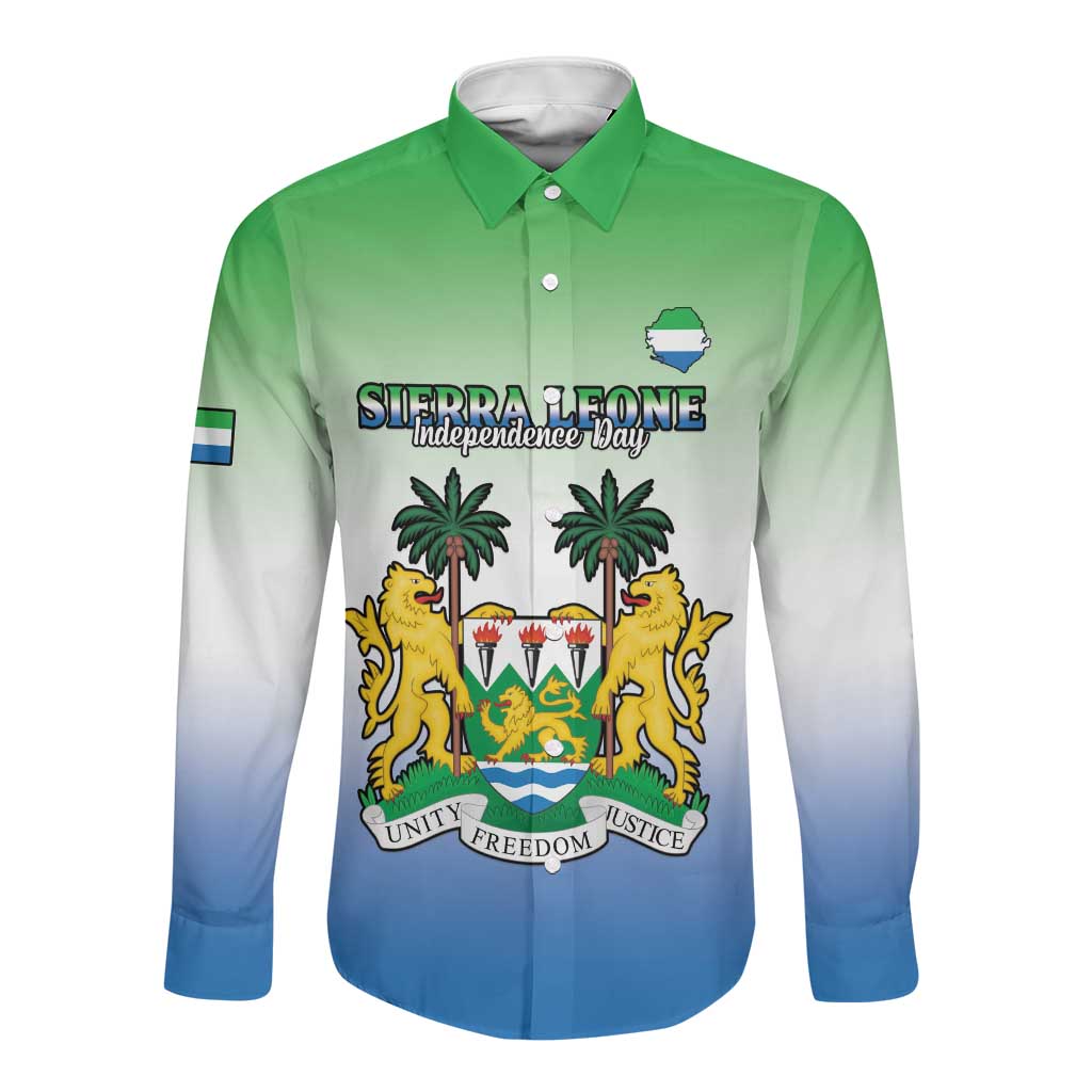 Personalised Sierra Leone Independence Day Long Sleeve Button Shirt Coat Of Arms Flag Map