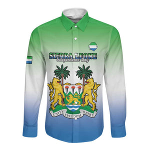 Personalised Sierra Leone Independence Day Long Sleeve Button Shirt Coat Of Arms Flag Map